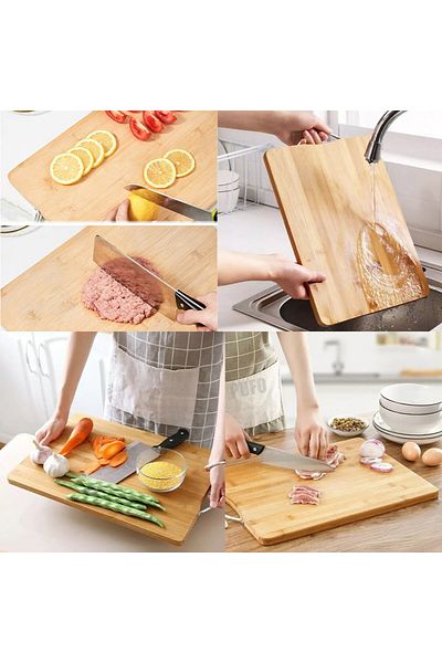 PUFO Universal Kitchen Chopper Made Of Bamboo Wood With Metal Handle, Brown, 36 X 26 Cm
