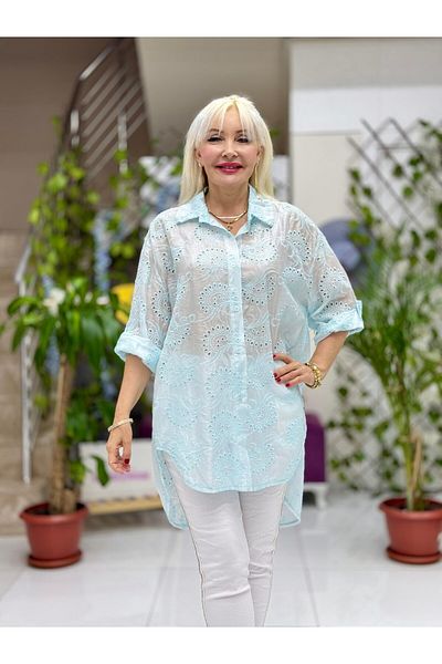 Punta Otantik Yg2038 Italian Embroidered Silk Tunic Baby Blue