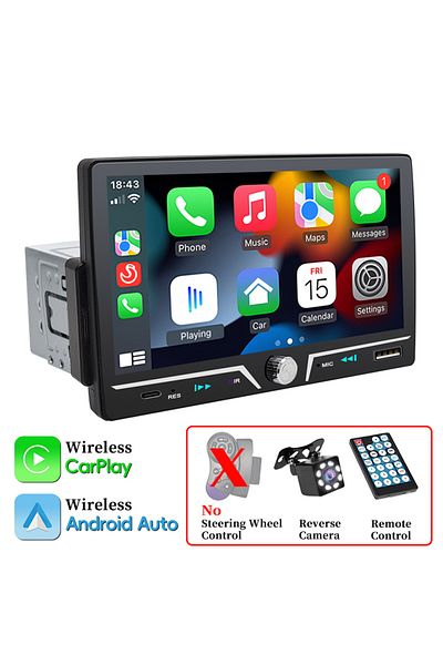 hippcron With 8 LED Camera Hippcron Car Radio 1 Din Wireless Android Auto Carplay MP5 Stereo 7" IPS Screen Bl