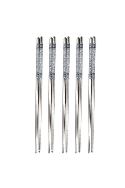 PUFO Set de 5 perechi de bețișoare de sushi din oțel premium, 22 cm, argintii