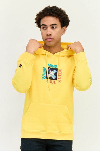 Originals by Brooklyn Cloth Men Hooded Graphic Print Sweatshirts, Yellow