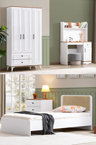 Setay Linda Genç Odası - 3 Kapılı Dolap, Karyola, Şifonyer, Çalışma Masası