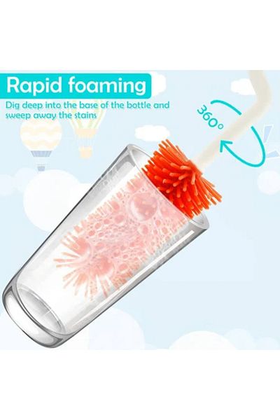 MACON Silicone 4-in-1 Baby Bottle Cleaning Brush Set with Nipple, Straw Brush & Draining Base