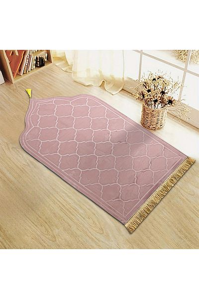 Choice 66cm X 116cm Pink Thickened Printed Prayer Mat Plush With Tassel Flannel Irregular Prayer Mat