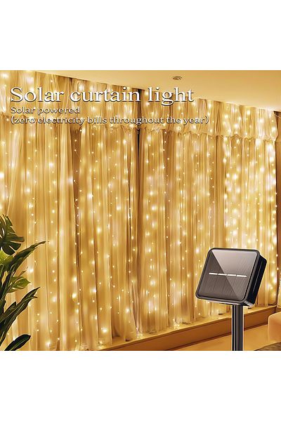 Choice 3x3M Warm White Outdoor Solar Curtain Light 300LED Waterproof String Lights Garden Yard Pavilion Fai