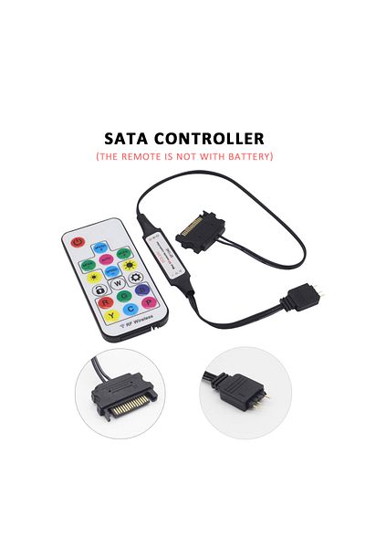 MJJC SATA Controller SATA RGB LED Controller 5V DC 3Pin RF 17 Keys Wireless Remote Large 4Pin Addressable