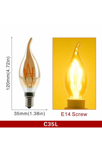 Choice 4 وات 220 فولت نعم أبيض دافئ 2200 كلفن C35L E14 E14 E27 مصباح إضاءة حلزوني LED عتيق 4 وات أصفر دافئ 22
