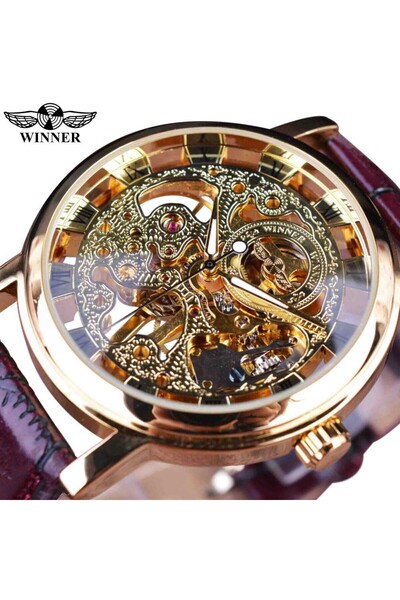 Choice ساعة جولدن وينر للرجال بعلبة شفافة أنيقة بتصميم كاجوال فاخر وحزام جلدي...