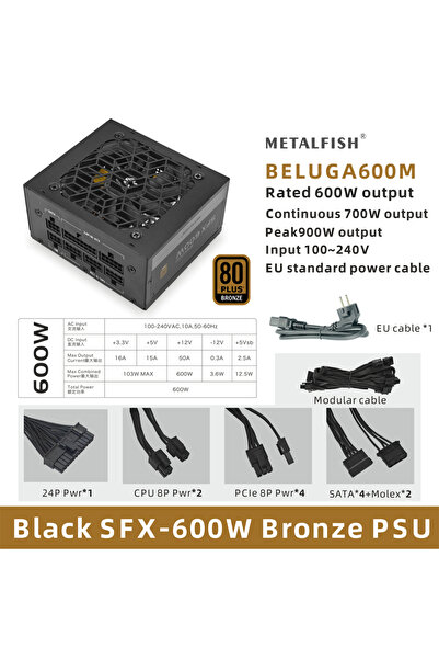 Choice1 مزود طاقة METALFISH SFX بقوة 600 واط، مزود طاقة 80Plus Bronze، قابس أ...