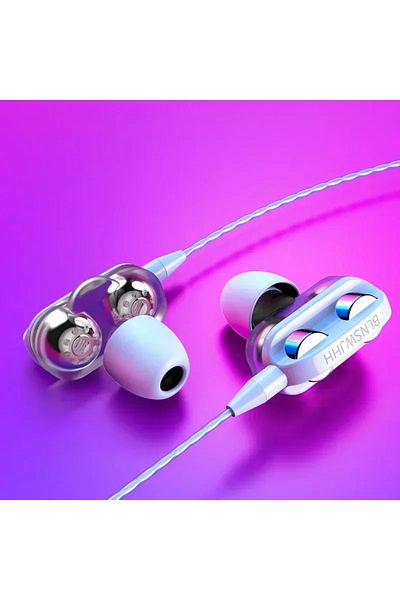 Choice White 3.5mm Wired Headphones Noise Canceling In-Ear Sports Earphone Dual Driver Bass Stereo Gaming H