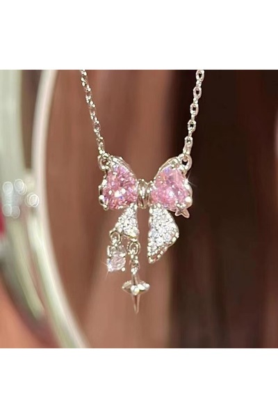 Choice قلادة نسائية أنيقة على شكل نجمة مرصعة بأحجار الراين المتلألئة وسلسلة ا...