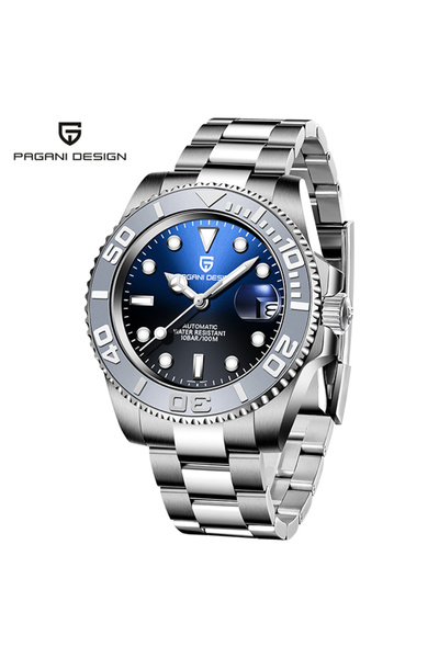 Choice ساعة باجاني ديزاين ميكانيكية أوتوماتيكية للرجال باللون الأبيض والأزرق من الفولاذ، ساعة رياضية مقاومة للماء للرجال من سافي