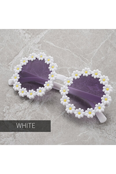 Choice نظارات شمسية بيضاء جديدة للأطفال من سلسلة ديزي، بإطار دائري وشكل بتلات...