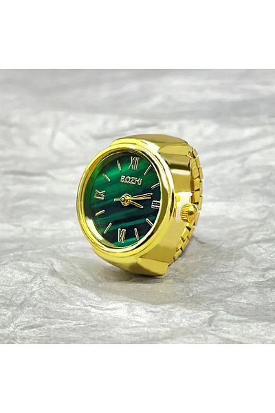 Choice golden New Hot Selling Creative Alloy Shell Finger Round Green Dial Couple Men's And Women's Ring Wa