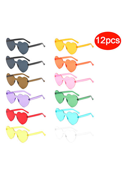 Choice 12 Solid color 12pcs Heart Shaped Sunglasses Women Plastic Love Cat Ey...
