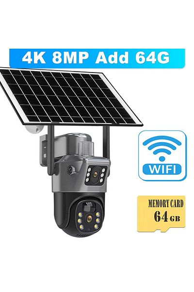 FRDMAX كاميرا 4K 8MP إضافة 64G 12MP 6K بطارية تعمل بالطاقة الشمسية كاميرا خارجية تقريب 10x ثلاث عدسات PTZ واي فاي كاميرا مراقبة