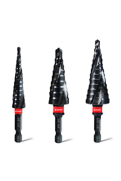 EZARC Hexagonal Step Drill Bit 3PCS EZARC 3PCS Step Drill Bit for Metal, 1/8"-7/8" Step Drill Bit Set, 1/4