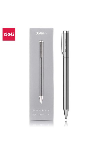 Deli S99 Silver High Quality Metal Gel Pen Golden Signing Pen Black Ink Signing Pen Writing Statione