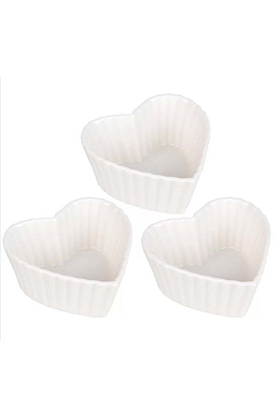 PUFO Set de 3 boluri din porțelan Pufo Heart pentru aperitive, desert, farfurie, alb
