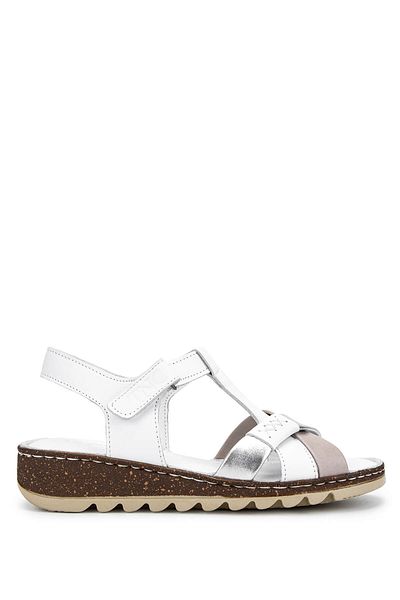 Tamer Tanca Women's Genuine Leather White Flat Sandals
