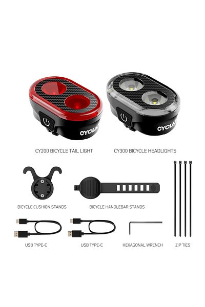 CYCLAMI CY300T CYCLAMI CY300T Bicycle Smart Brake Sensing Front Rear Light Waterproof MTB Road Bike Lights C