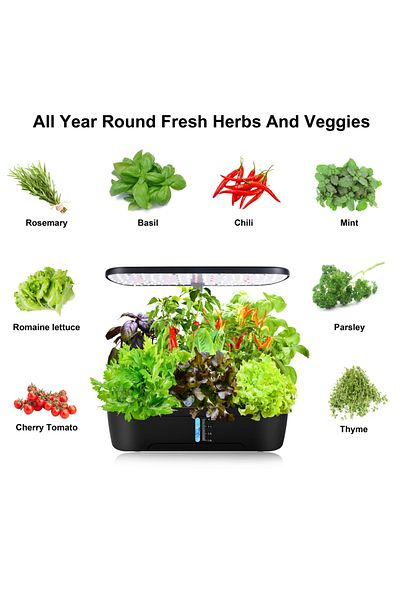Choice 100-300W EU LED Chip black changeable 12 Pods Hydroponics Growing System, Herb Garden Kit Indoor Adj