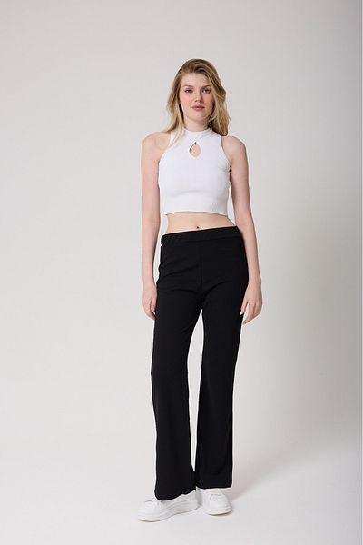 freemen Women's Lycra Black Elastic Waist Flared Trousers
