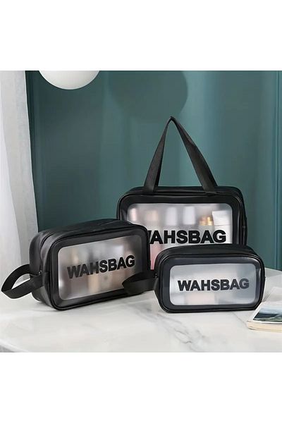 Choice BLACK SET 3PCS Portable Makeup Bag Large Capacity Make Up Brushes Lipstick Travel Cosmetics Storage