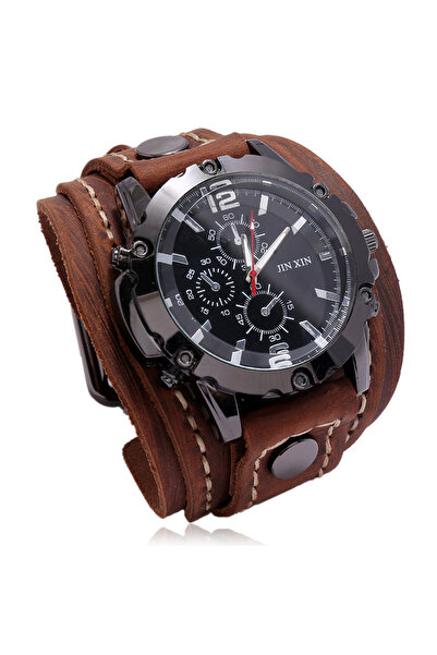 Choice ساعة كوارتز رجالية بنية اللون، ساعة يد فاخرة 2024، حزام جلد البقر، ساعة بانك للرجال، عريض، جيل