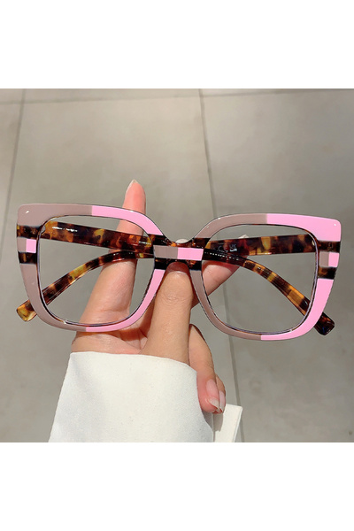 Choice إطارات نظارات كامبت مربعة كبيرة الحجم بنقشة جلد الفهد، موديل ٢٠٢٤، تصم...