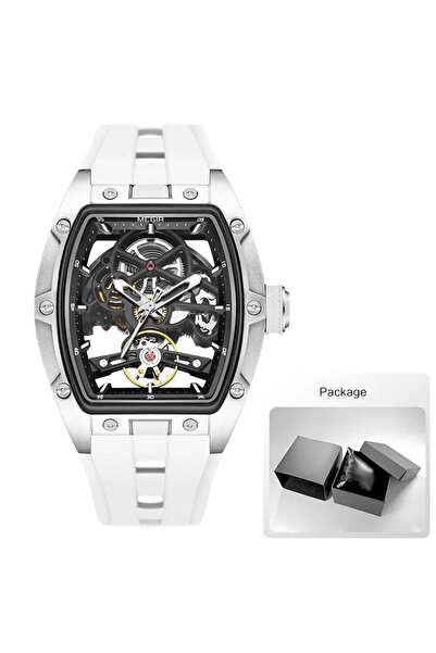 Choice ساعة MEGIR ميكانيكية أوتوماتيكية للرجال بعلبة من الفولاذ المقاوم للصدأ وسوار من السيليكون وهيكل عظمي