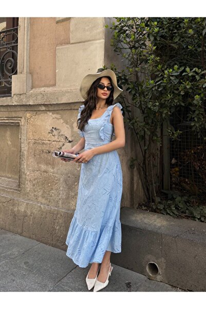 BRGCLOTHING Rochie midi căptușită cu volane importată pentru femei