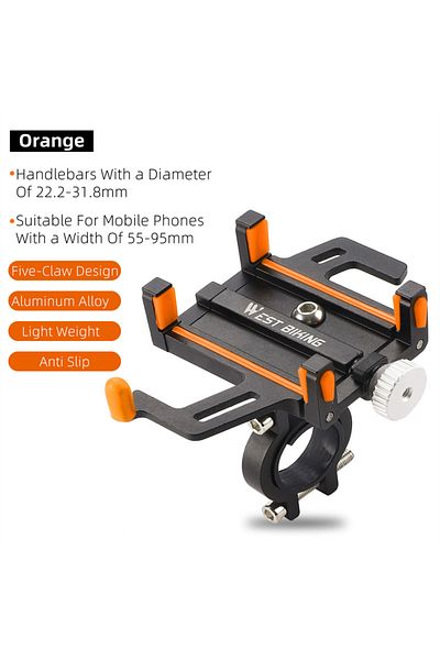 West Biking Orange WEST BIKING Bicycle Mobile Phone Holder 360° Rotatable Aluminum Alloy Phone Holder Five Claw