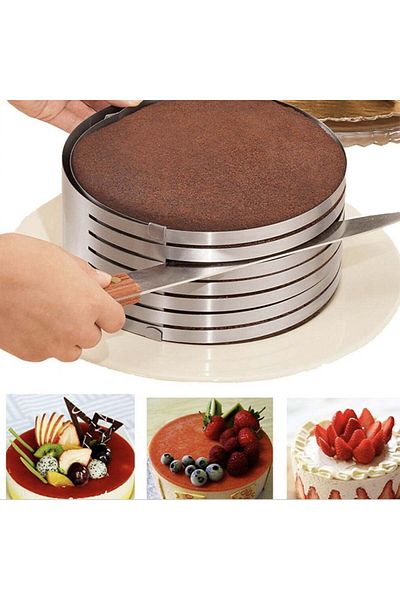 PUFO Inel metalic reglabil pentru blaturi de tort, fursecuri, cu 6 spații de feliere, diametru 24 cm, argintiu