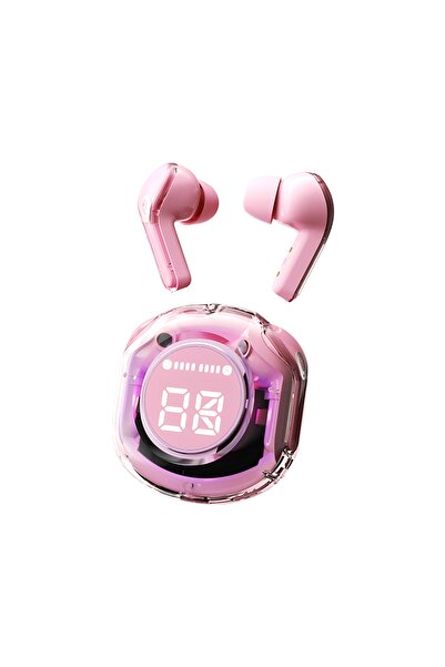 Choice سماعات أذن بلوتوث T8 PRO Tws وردية شفافة مع شاشة رقمية LED لاسلكية داخ...