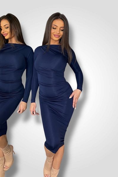 BOMBFIT Midi Blue Dress, Long, Long Sleeve, Casual