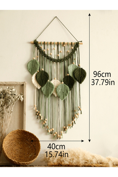 Choice KK036-M01648 نسيج بوهو متعدد الألوان من أوراق الشجر، منسوج يدويًا مع خرز خشبي، معلق على الحائط