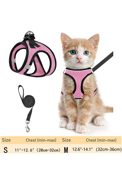 Choice S Pink Cat Harness and Leash for Walking Escape Proof, Adjustable Kitten Vest Harness Reflective Sof