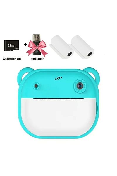 Choice green 32G Children Digital Camera Instant Print for Kids Thermal Print Camera Instant Photo Printing