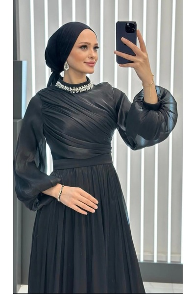 GÜZELLER Jan Jan țesătură balon mânecă gât piatră nuntă logodnă promit cerere ocazie specială rochie de seară rochie