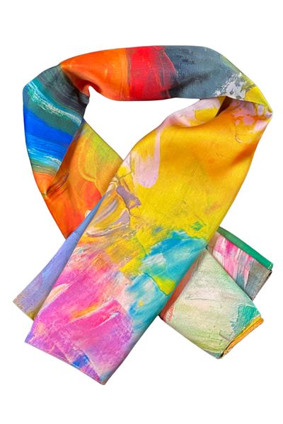 DACSHOP Women's CA square scarf, glossy blue/orange, 70x70 cm