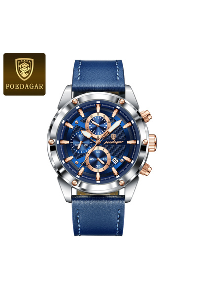 Choice ساعة رجالية فاخرة من الكوارتز باللون الأزرق الفضي 860 كرونوغراف وتاريخ وساعات جلدية للرجال مقاومة للماء ومضيء