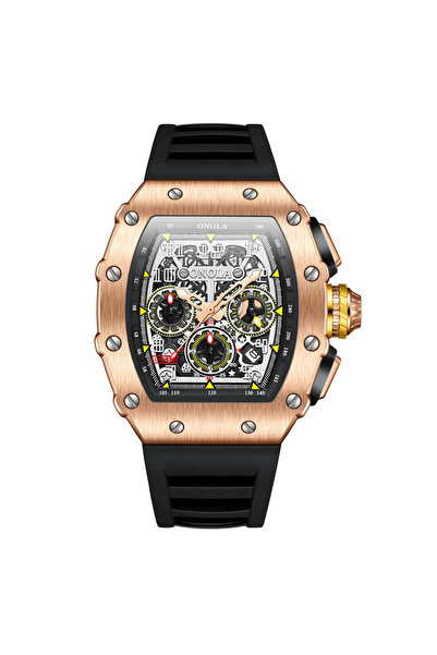 Choice ساعة يد رجالية فاخرة من ماركة ONOLA باللون الأسود الوردي متعددة الوظائ...