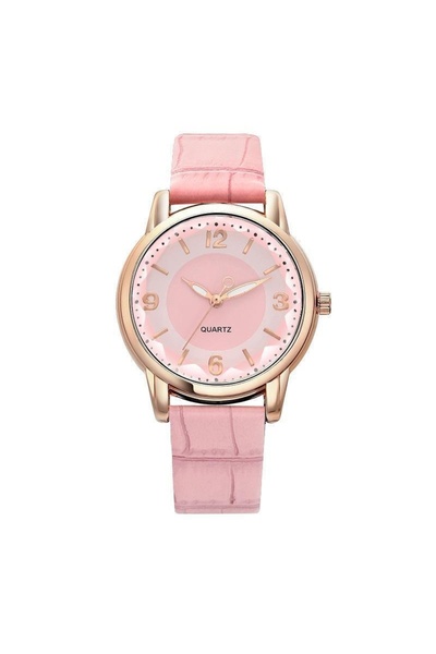 Choice ساعة نسائية فاخرة بسوار جلدي وردي، زجاج متعدد الأضلاع، ميناء كوارتز، س...