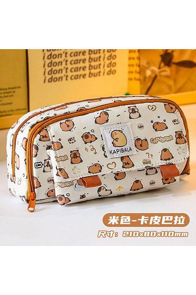 Choice Dark Yellow INS Capybara Large Pen Case Cute Cartoon Capybara Line Dog Pattern Pencil Bag Stationery