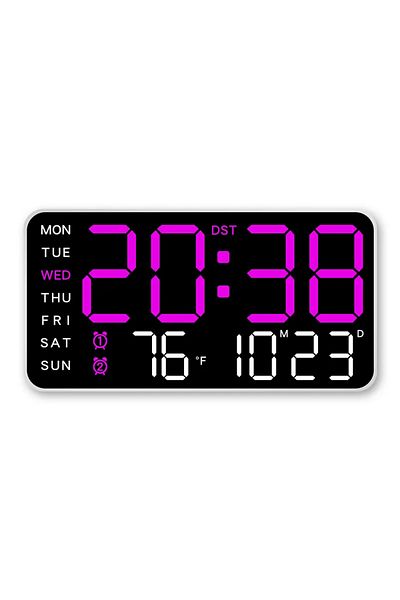 Choice White-purple Large Digital Wall Clock Temp Date Week Display Remote Control USB Powered Table Clock