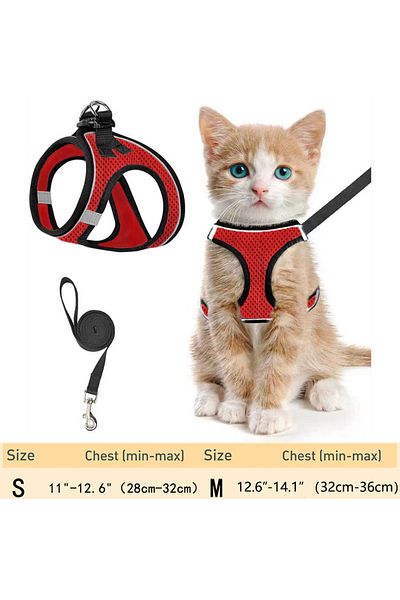 Choice M Red Cat Harness and Leash for Walking Escape Proof, Adjustable Kitten Vest Harness Reflective Soft