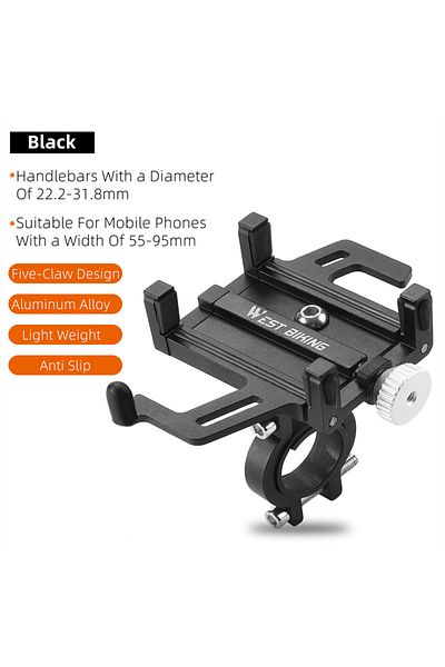 West Biking Black WEST BIKING Bicycle Mobile Phone Holder 360° Rotatable Aluminum Alloy Phone Holder Five Claws