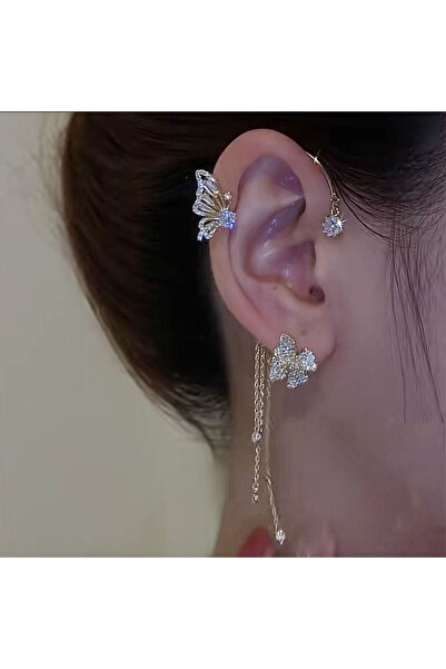 Choice WA0301-4 مشبك أذن كوري ذهبي فضي اللون مرصع بأحجار الراين اللامعة للنساء