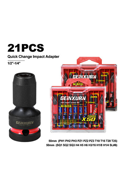 choice2 21 قطعة من حوامل رؤوس مفكات الصدمات من جينكسورن، من محرك مربع 1/2 بوص...